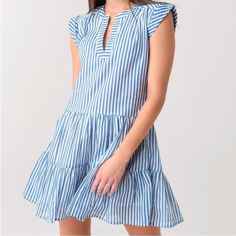 Oliphant Blue Stripe Roll Sleeve Dress Size Large